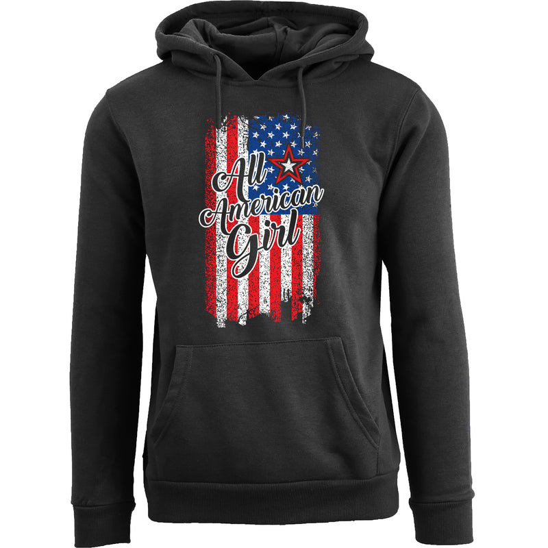 Women's 4th of July Pullover Hoodie - All American Girl with USA Flag