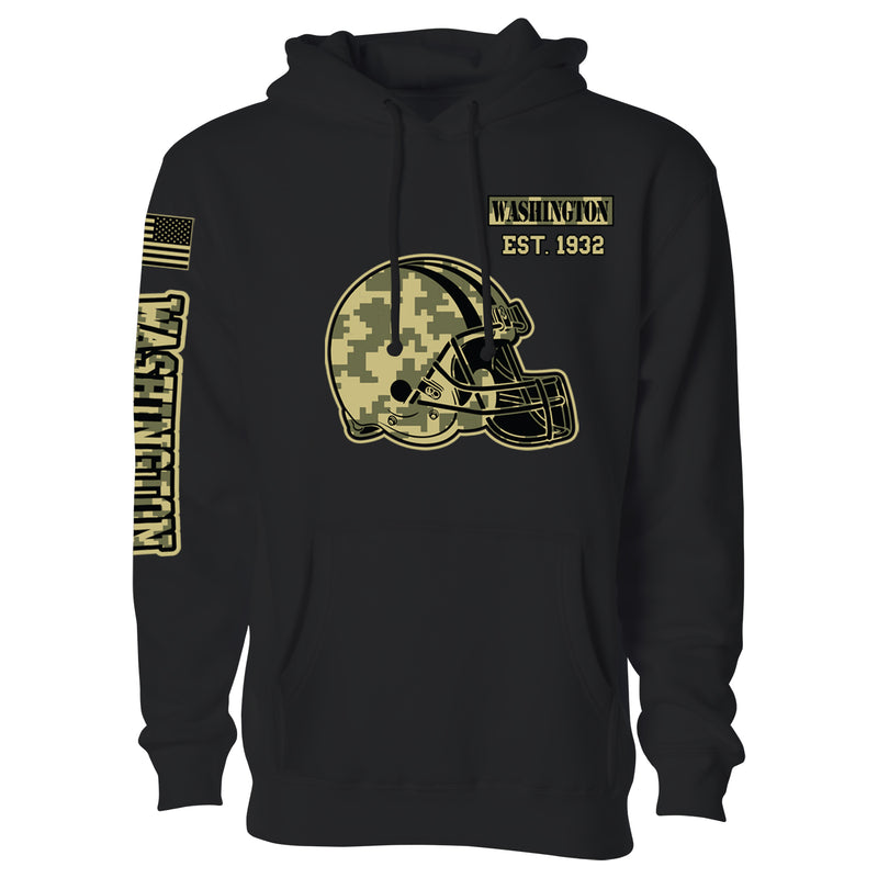 Men's Ultimate Camo Football Black Pull Over Hoodie - Washington