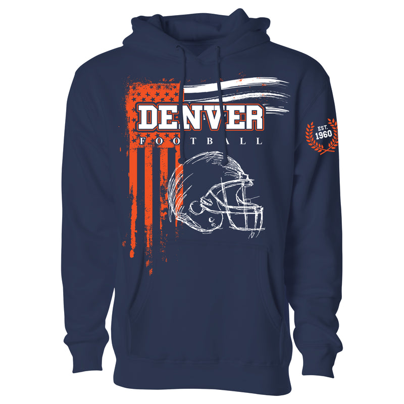 Men's Vintage USA Flag Football Pull Over Hoodie - Denver