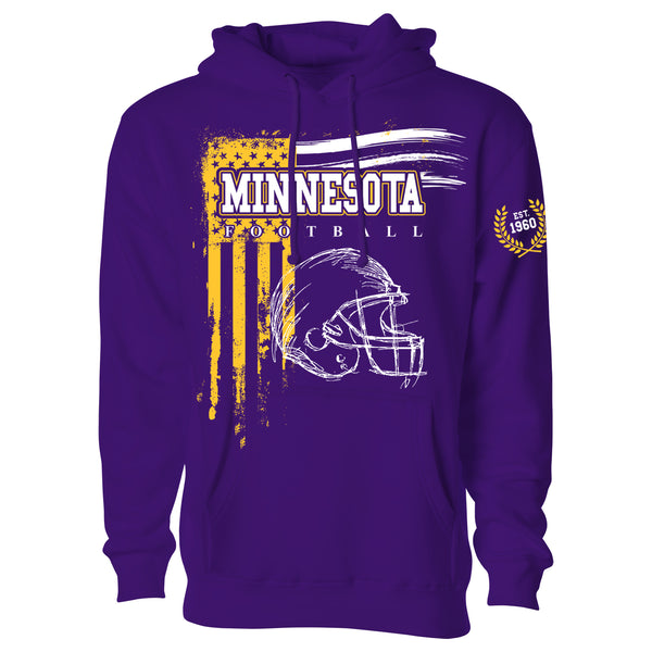 Men's Vintage USA Flag Football Pull Over Hoodie - Minnesota