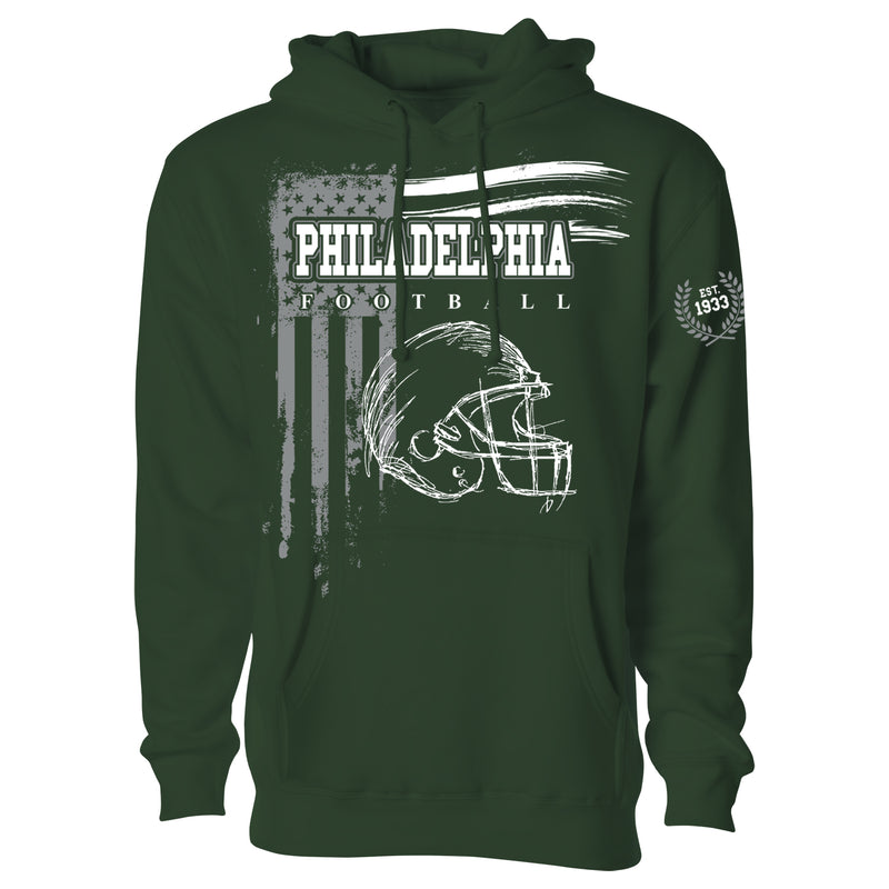 Men's Vintage USA Flag Football Pull Over Hoodie - Philadelphia