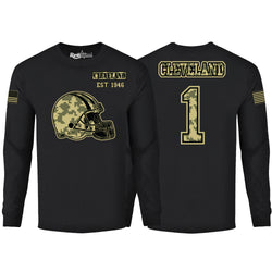 Men Ultimate Camo Football Black Long Sleeve Shirt - Cleveland