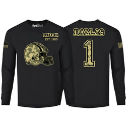 Men Ultimate Camo Football Black Long Sleeve Shirt - Dallas