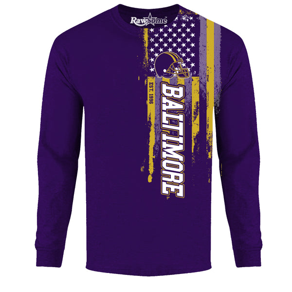 Men Football USA Flag Long Sleeve Shirt - Baltimore