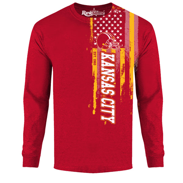 Men Football USA Flag Long Sleeve Shirt - Kansas City