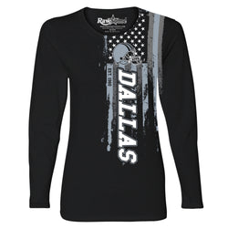 Women Football USA Flag Black Long Sleeve Shirt - Dallas