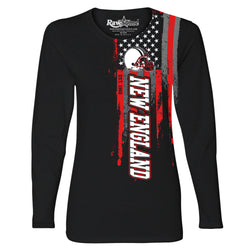 Women Football USA Flag Black Long Sleeve Shirt - New England