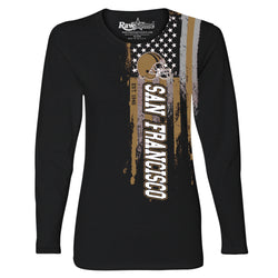 Women Football USA Flag Black Long Sleeve Shirt - San Francisco