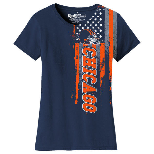 Women Football USA Flag T-Shirt - Chicago