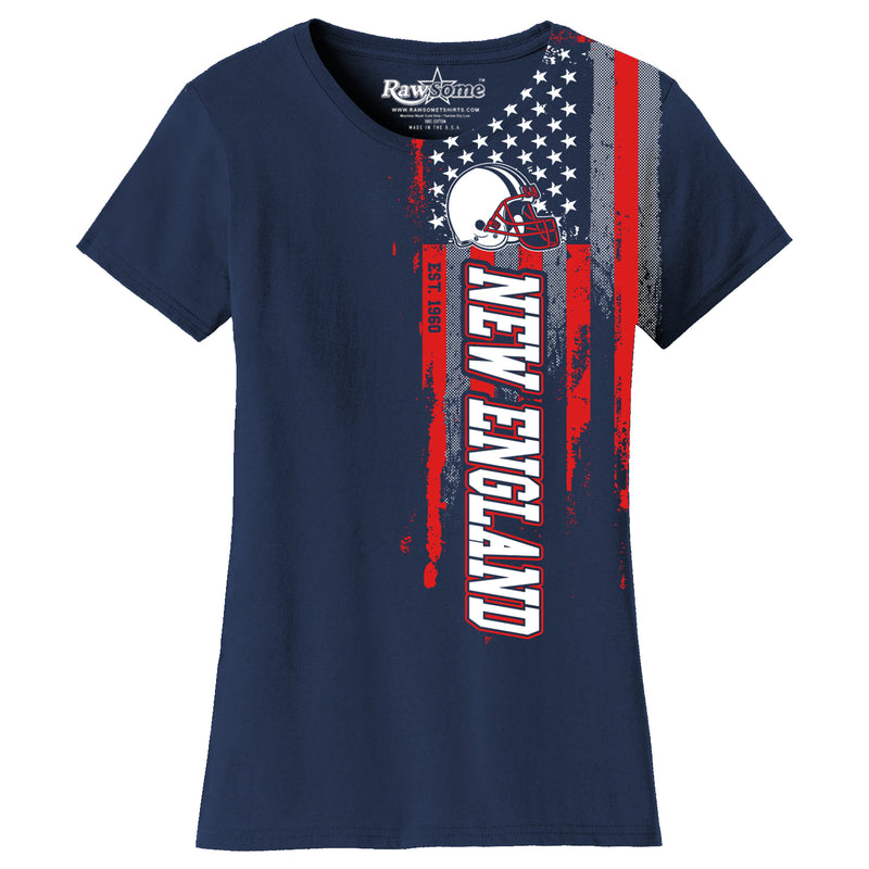 Women Football USA Flag T-Shirt - New England