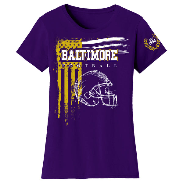 Women's Vintage USA Flag Football T-shirts - Baltimore