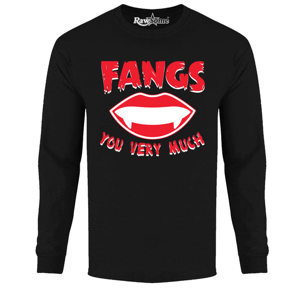 Men Creepy Scary Halloween Long Sleeve Shirt - Fangs You Very Much