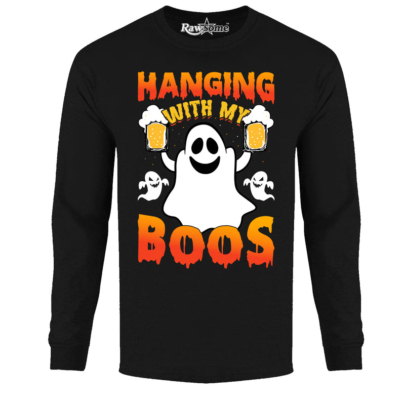 Men Creepy Scary Halloween Long Sleeve Shirt - Hanging with My Boos