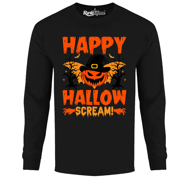 Men Creepy Scary Halloween Long Sleeve Shirt - Happy Hallow Scream