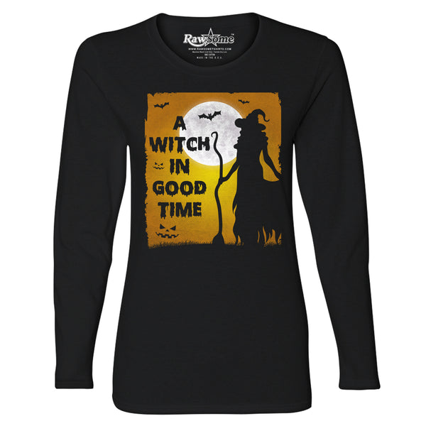 Women Creepy Scary Halloween Long Sleeve Shirt - A Witch in Good Time