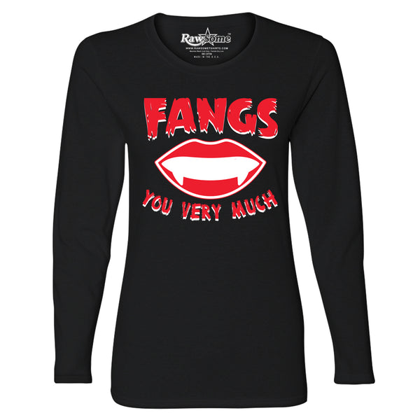 Women Creepy Scary Halloween Long Sleeve Shirt - Fangs You Very Much