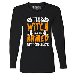 Women Creepy Scary Halloween Long Sleeve Shirt - This Witch Can Be Bribed