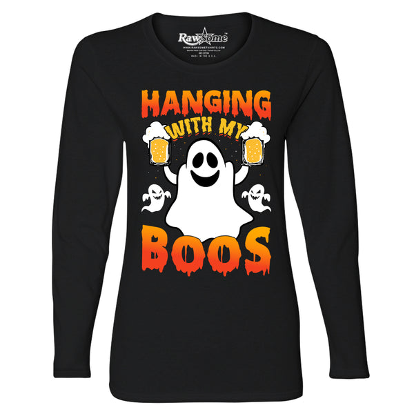 Women Creepy Scary Halloween Long Sleeve Shirt - Hanging with My Boos