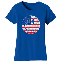 Women's 4th of July - Happy Face USA Flag