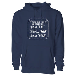 Men's Funny Nerd Pull Over Hoodie - Say Eye Spell Map Say Ness