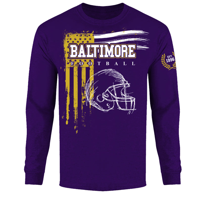 Men's Vintage USA Flag Football Long Sleeve Shirts - Baltimore