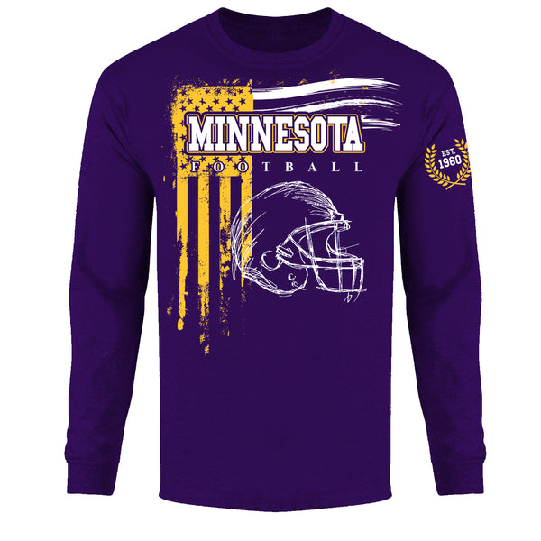 Men's Vintage USA Flag Football Long Sleeve Shirts - Minnesota