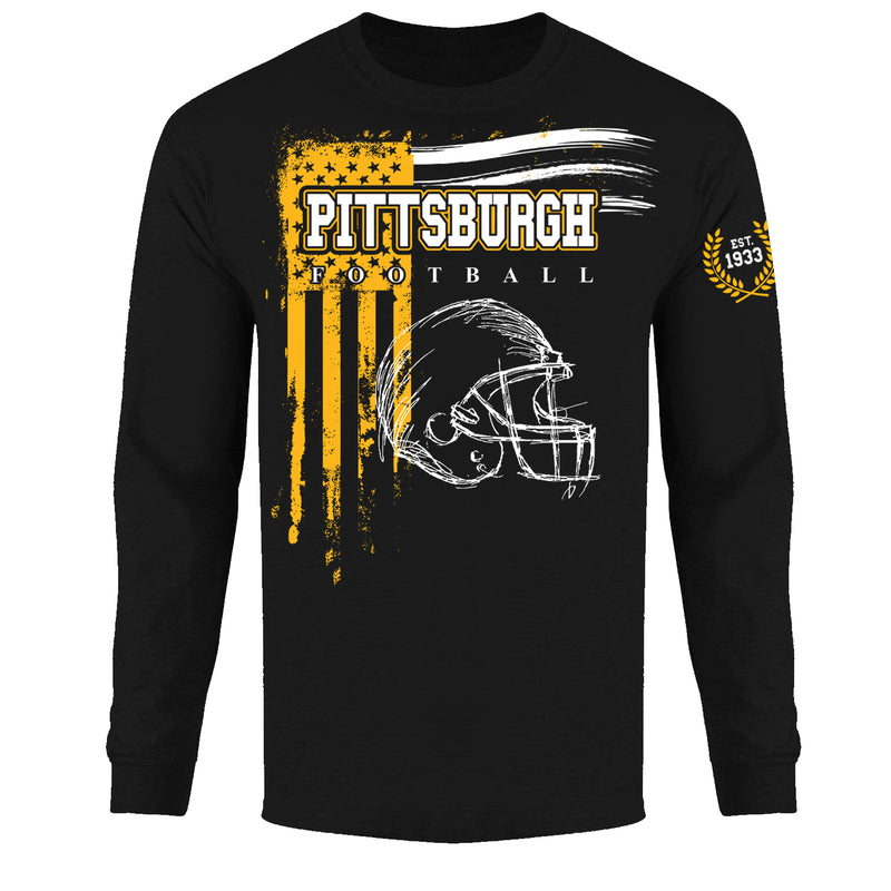 Men's Vintage USA Flag Football Long Sleeve Shirts - Pittsburgh