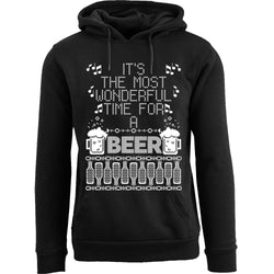 Men's Ugly Christmas Sweater Pull Over Hoodie - It's The Most Wonderful Time For a Beer