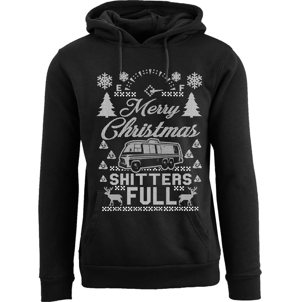 Men's Ugly Christmas Sweater Pull Over Hoodie - Merry Christmas Shitters