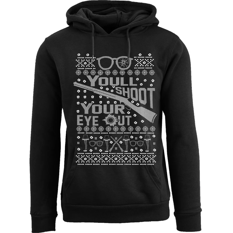 Men's Ugly Christmas Sweater Pull Over Hoodie - You'll Shoot Your Eyes Out