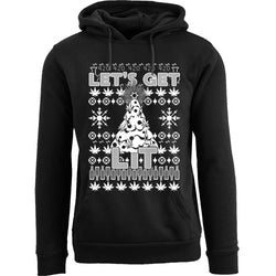 Men's Ugly Christmas Sweater Pull Over Hoodie - Let's Get Lit