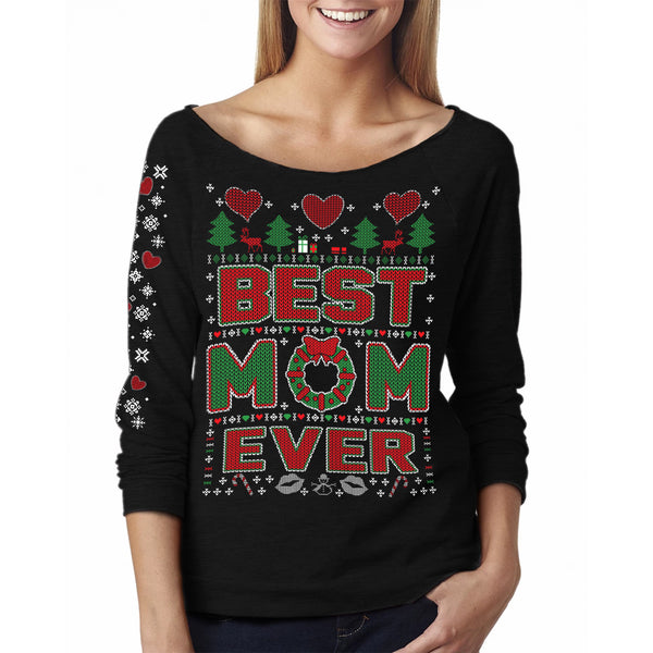 Women  Christmas - Best Mom Ever - Off The Shoulder 3/4 Top