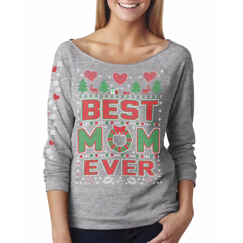 Women  Christmas - Best Mom Ever - Off The Shoulder 3/4 Top