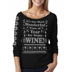 Women - It's The Most Wonderful Time of Year For Some Wine - Off The Shoulder 3/4 Top