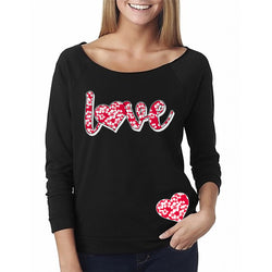 Women Valentine's Day - Hibiscus Love - Off The Shoulder 3/4 Top L/S