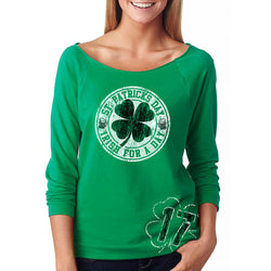 Women's St. Patrick's Day Lucky French Terry Off The Shoulder 3/4 Top - Irish for a Day 17