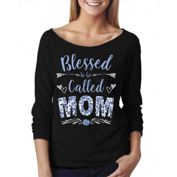 Women - Blessed to be Called Mom Floral Off The Shoulder 3/4 Top L/S