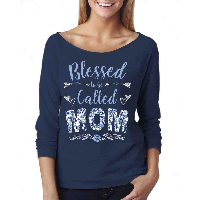 Women - Blessed to be Called Mom Floral Off The Shoulder 3/4 Top L/S