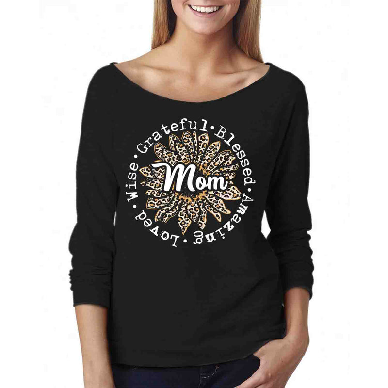 Women - Leopard Sunflower Mom Off The Shoulder 3/4 Top L/S