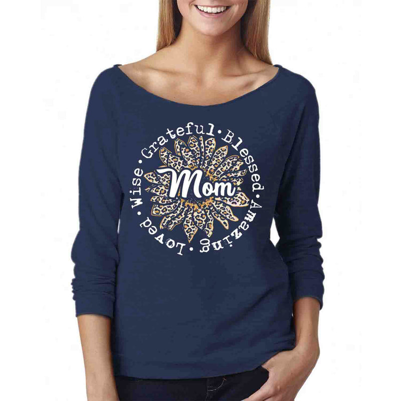 Women - Leopard Sunflower Mom Off The Shoulder 3/4 Top L/S