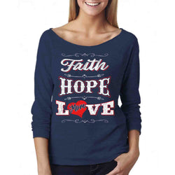 Women - Faith hope Love Mom Off The Shoulder 3/4 Top L/S