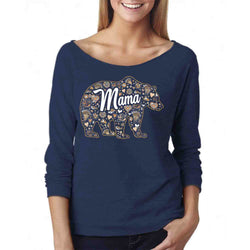 Women - Mama Bear Bouquet Pattern Off The Shoulder 3/4 Top L/S