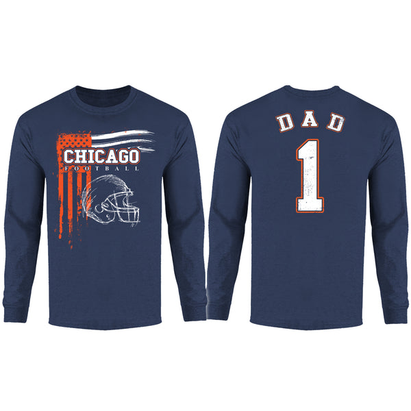 Men's Dad #1 Vintage USA Flag Football Long Sleeve Shirt - Chicago