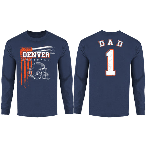 Men's Dad #1 Vintage USA Flag Football Long Sleeve Shirt - Denver