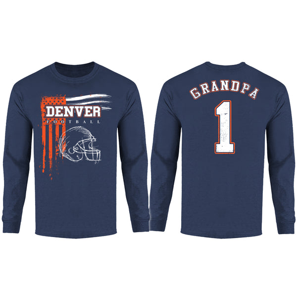 Men's Grandpa #1 Vintage USA Flag Football Long Sleeve Shirt - Denver