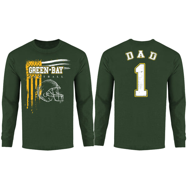 Men's Dad #1 Vintage USA Flag Football Long Sleeve Shirt - Green Bay