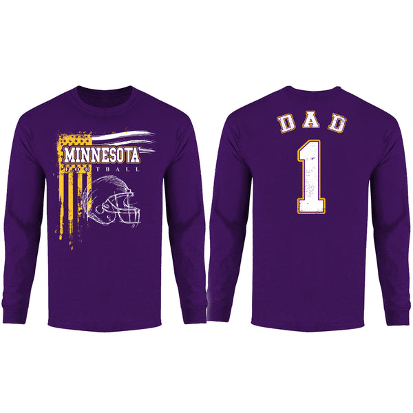 Men's Dad #1 Vintage USA Flag Football Long Sleeve Shirt - Minnesota