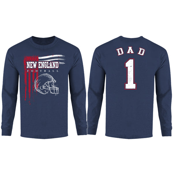 Men's Dad #1 Vintage USA Flag Football Long Sleeve Shirt - New England