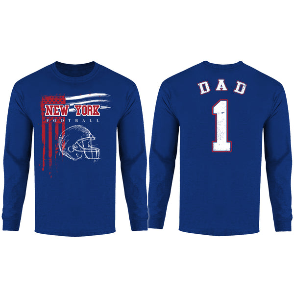 Men's Dad #1 Vintage USA Flag Football Long Sleeve Shirt - New York