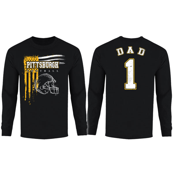 Men's Dad #1 Vintage USA Flag Football Long Sleeve Shirt - Pittsburgh